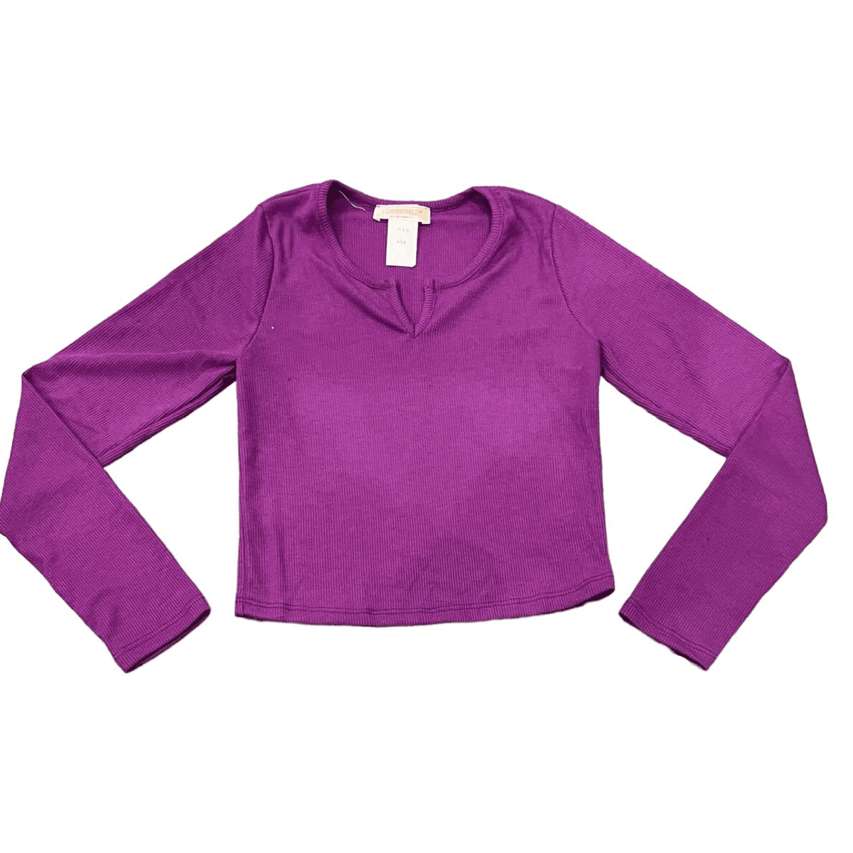 Magenta Notched Ribbed Crop Tee