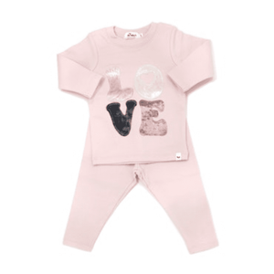 Oh Baby "LOVE" w Heart L/S 2PC Set - Pale Pink - hip-kid