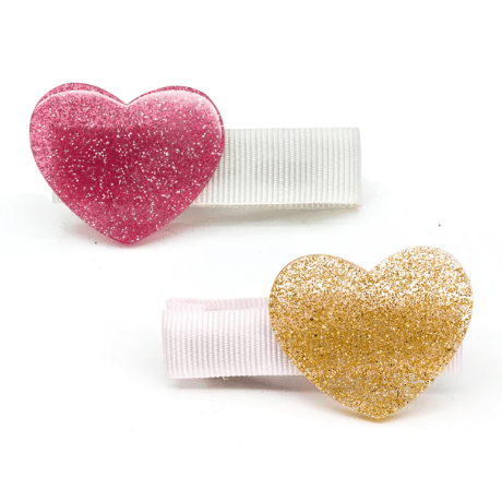 Lilies & Roses Heart Glitter Vintage Pink Gold Hair Clips - hip-kid