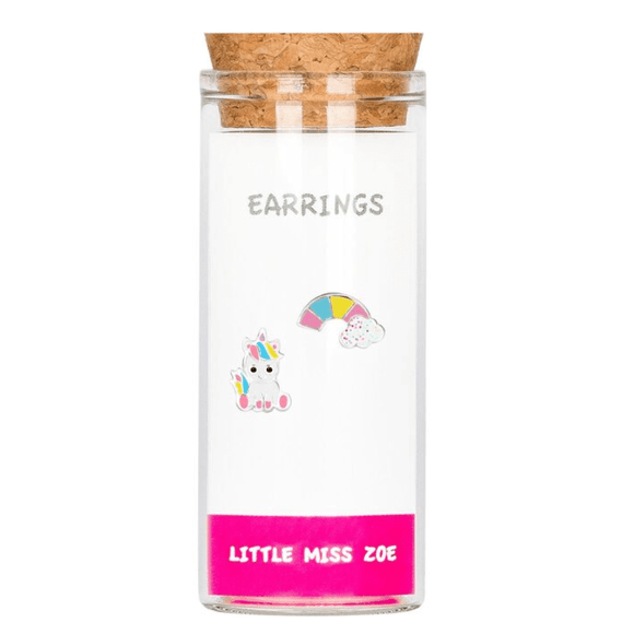 Little Miss Zoe Sterling Silver Studs Earrings in a Bottle - Unicorn & Rainbow - hip-kid
