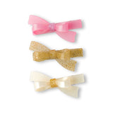 Lilies & Roses - Bows Pink Glitter Gold and Pearl Hair Clips
