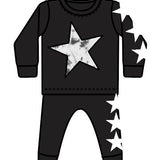 Little Mish Black Tie Dye Thermal Shirt and Pants Set