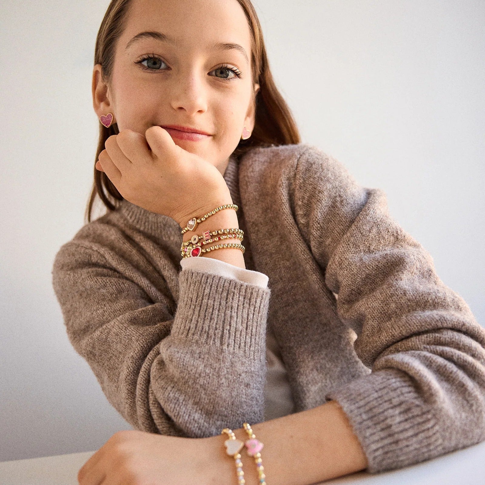 BAUBLEBAR Blush/Gold-Set Love Stack Kids Heart Bracelet Set