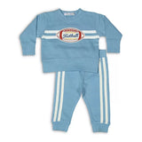 Little Mish Boys' Varsity Football Appliqués French Terry Top & Pants Set - Dusty Blue