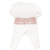 Oh Baby! Velvet Ruffle Bow Pink LS Ruffle Bottom 2pc Set (Cream)