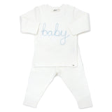Oh Baby “Baby” Sky Blue Embroidered L/S 2PC Set - Cream