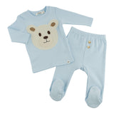 Oh Baby! Cable Polar Bear Applique Footie Set - Sky Blue