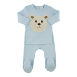 Oh Baby! Cable Polar Bear Applique Footie Set - Sky Blue