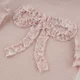 Oh Baby! Velvet Ruffle Bow Mock Neck 2 Piece Set Dusty Pink