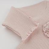 Oh Baby! Velvet Ruffle Bow Mock Neck 2 Piece Set Dusty Pink