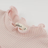 Oh Baby! Velvet Ruffle Bow Mock Neck 2 Piece Set Dusty Pink