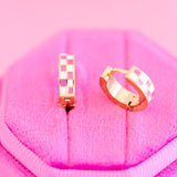 Pierced Hot Pink Checkered Huggies