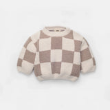 7AM Boxy Fuzzy Sweater Checkers - Ecru/Taupe