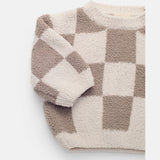 7AM Boxy Fuzzy Sweater Checkers - Ecru/Taupe