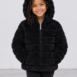 Traktr Faux-Bulous Furs Hooded Teddy Puffer - Black