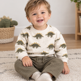 Play Up Jersey Dinosaur Sweater + Pant Set - Olive/Stone