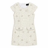 Flowers By Zoe Tweed Dress w Sequin Flowers - Ivory