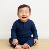 Paige Lauren Garment Dyed Thermal Henley L/S Tee & Legging Set - Navy