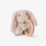 Elegant Baby Taupe Bunny Plush Wooden Ring Rattle