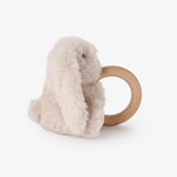 Elegant Baby Taupe Bunny Plush Wooden Ring Rattle