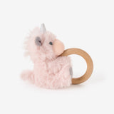 Elegant Baby Plush Unicorn Wooden Ring Rattle