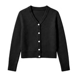 Preppy Goose V-Neck Cardigan Sweater - Black