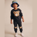 Huxbaby Furry Huxbear Sweatshirt Black & Huxbear Track Pant