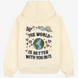HAPPY CAMP3R The World Is Better Zip Up Hoodie - Ivory