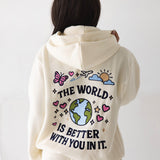 HAPPY CAMP3R The World Is Better Zip Up Hoodie - Ivory