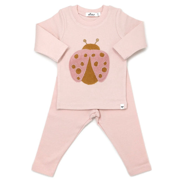 Oh Baby Blush Ladybug Terry Appl L/S 2PC Set - Pale Pink - hip-kid