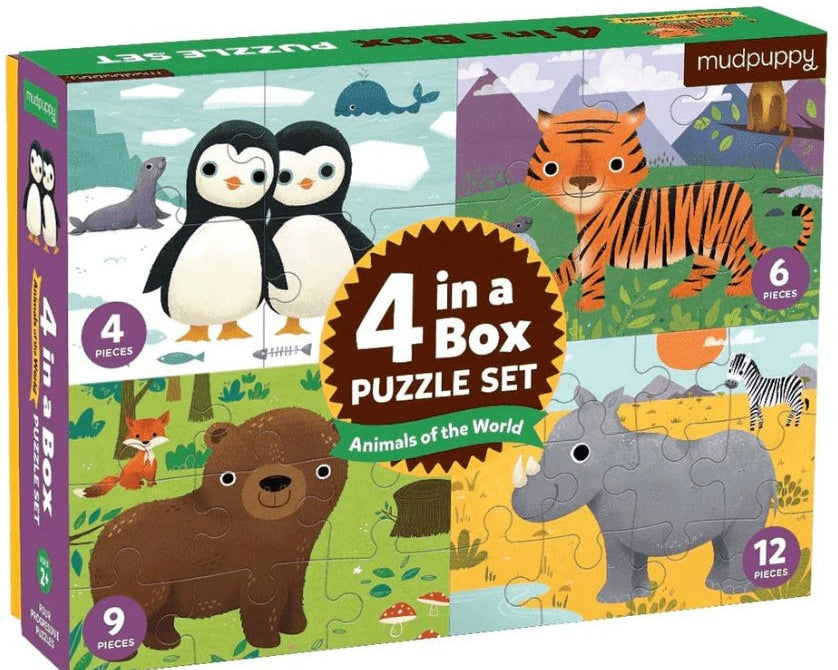 Mudpuppy 4 in a Box Puzzle Set - Animals of the World - hip-kid