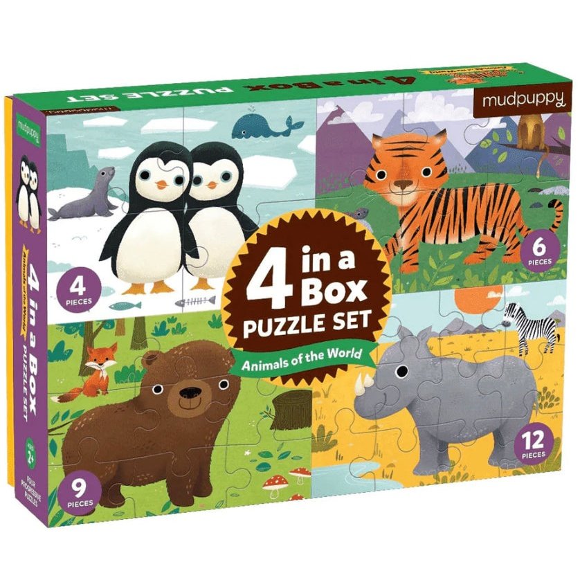 Mudpuppy 4 in a Box Puzzle Set - Animals of the World - hip-kid