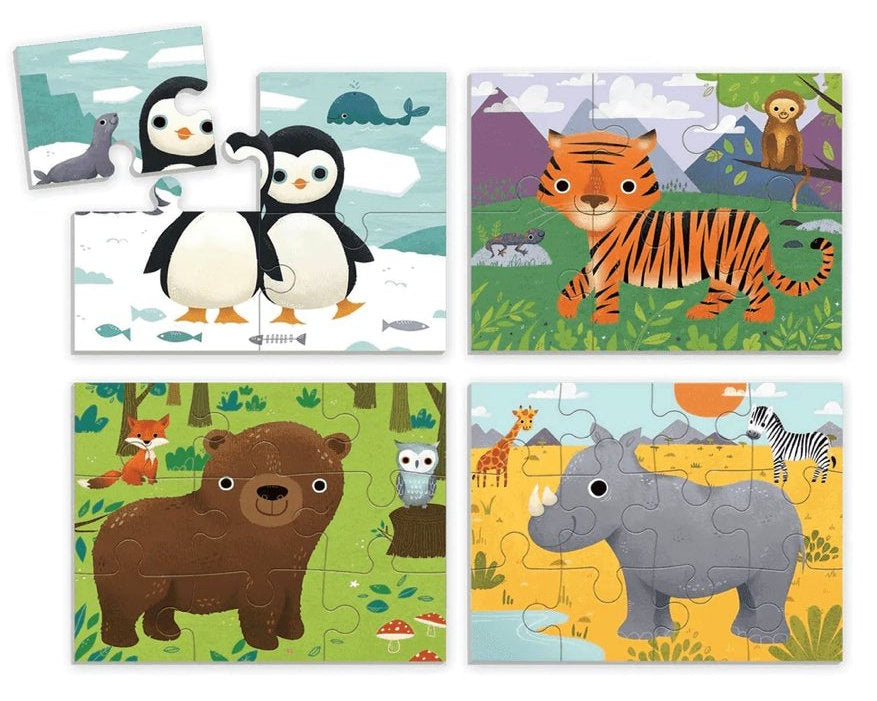 Mudpuppy 4 in a Box Puzzle Set - Animals of the World - hip-kid