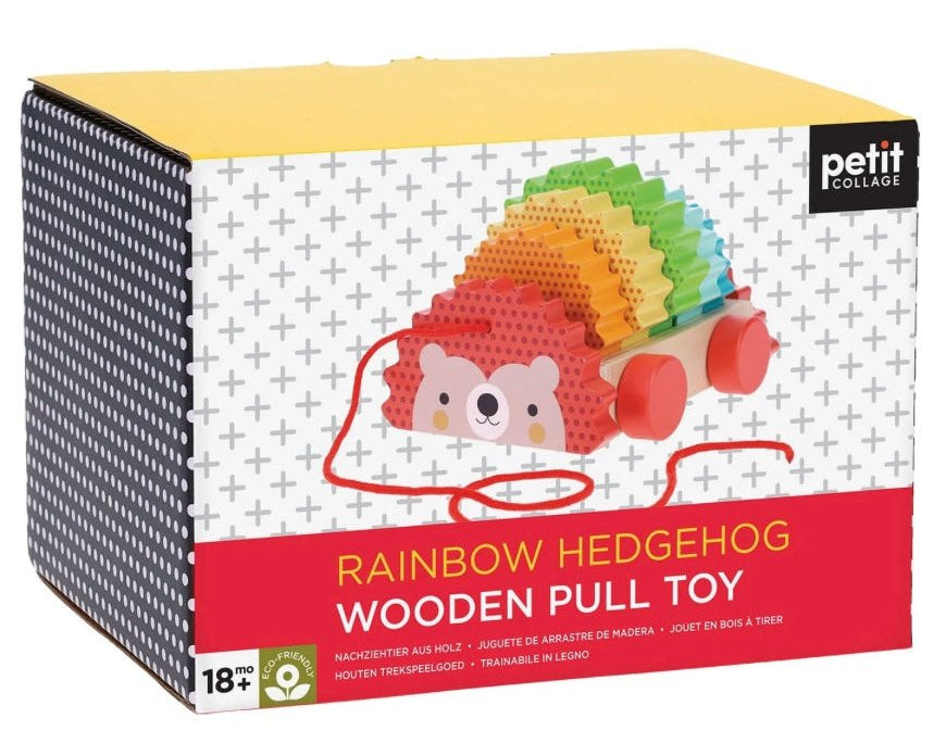 Petit Collage Rainbow Hedgehog Wooden Pull Toy - hip-kid