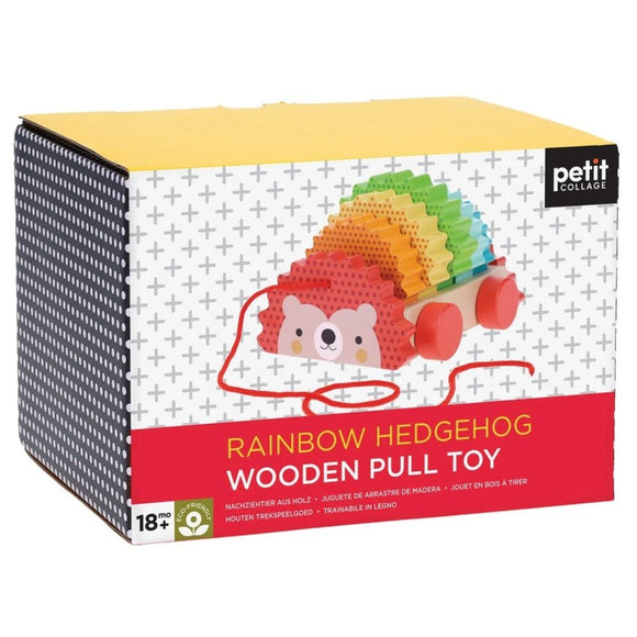 Petit Collage Rainbow Hedgehog Wooden Pull Toy - hip-kid