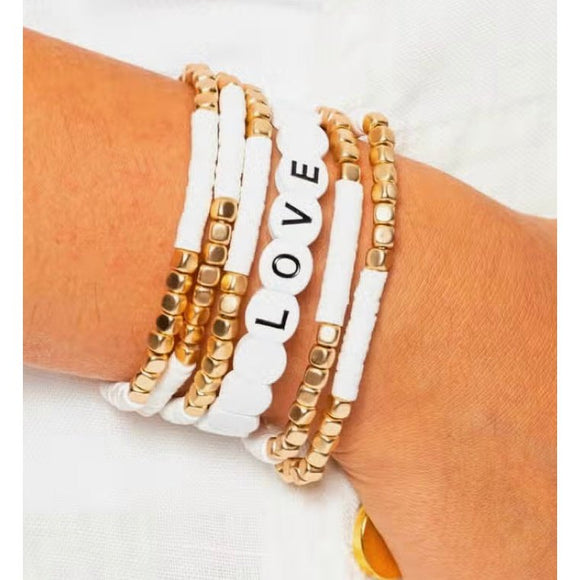 Malibu Sugar PURE LOVE 2 - White & Matte Gold Beaded Bracelets (Set of 5)