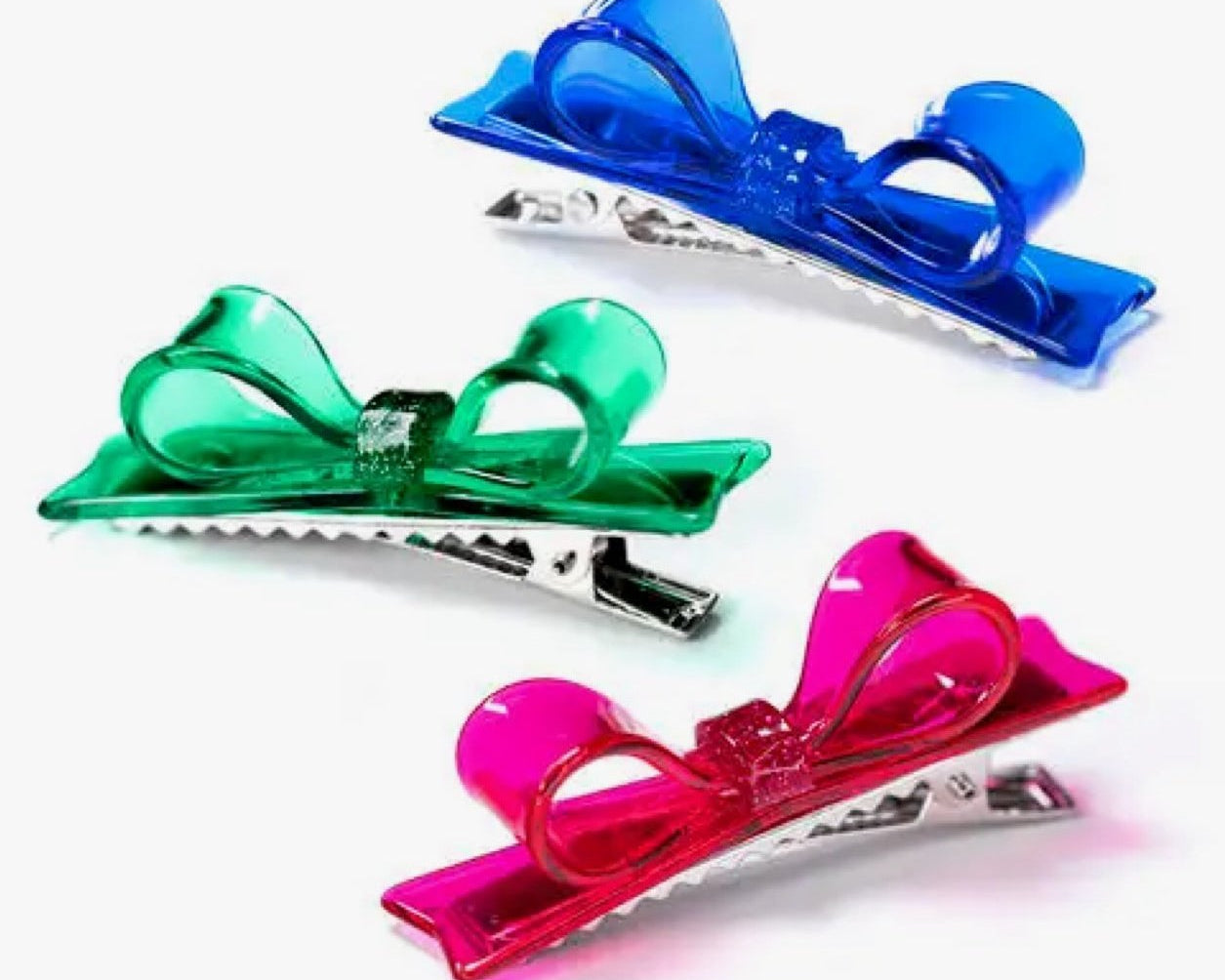 Lilies & Roses Bowtie Clear Green, Blue, Pink Alligator Clips - hip-kid