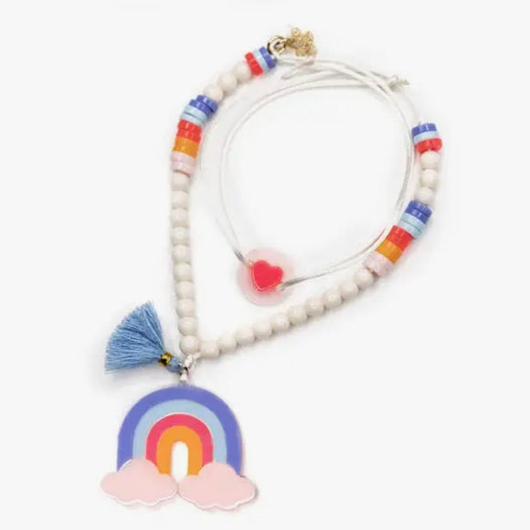 Lilies & Roses Rainbow Blue Shades & Cloud Necklace