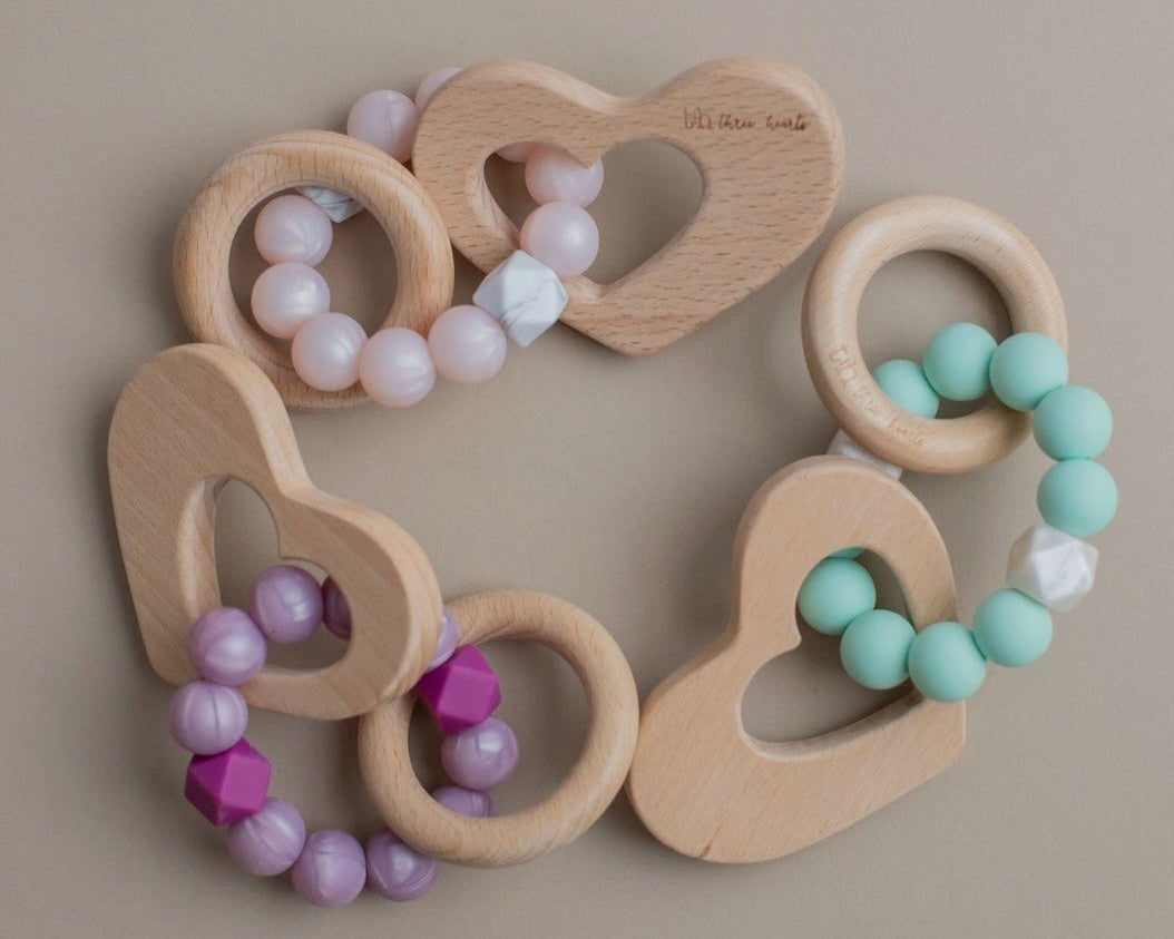 Three Hearts Heart Teething Rattle - Mint - hip-kid