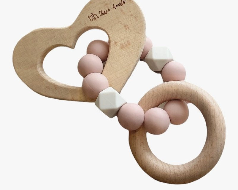 Three Hearts Heart Teething Rattle - Mint - hip-kid