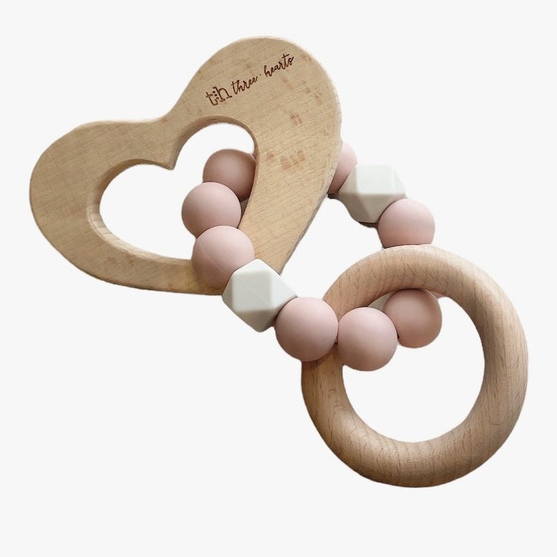 Three Hearts Heart Teething Rattle - Mint - hip-kid