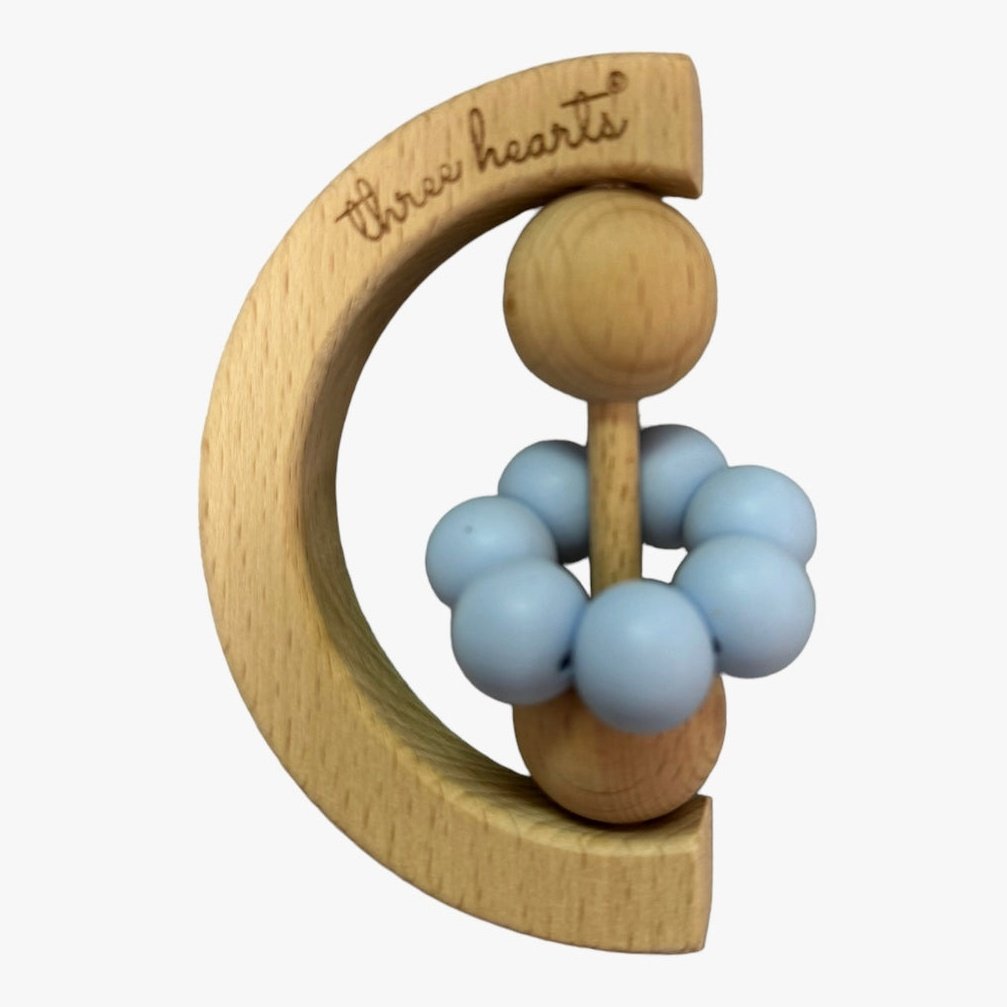 Three Hearts Moon Rattle - Beachwood & BPA Free Silicone - hip-kid