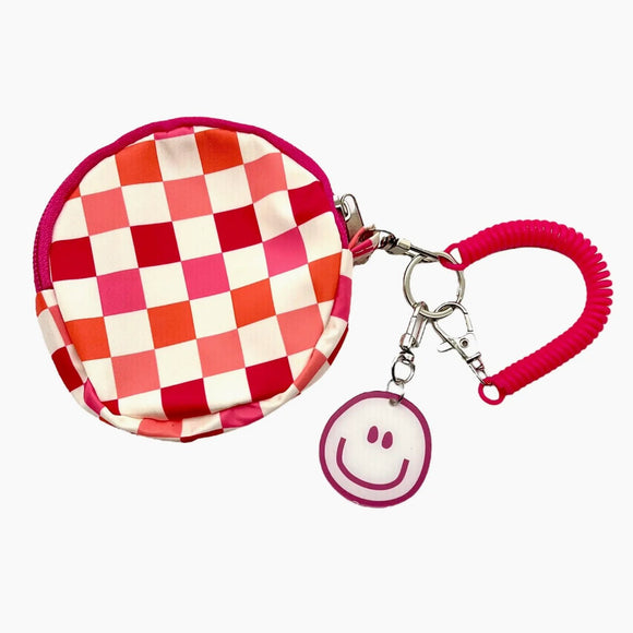 Mavi Bands Checkered Mini Pouch Smiley Face Keychain Wristlet - hip-kid