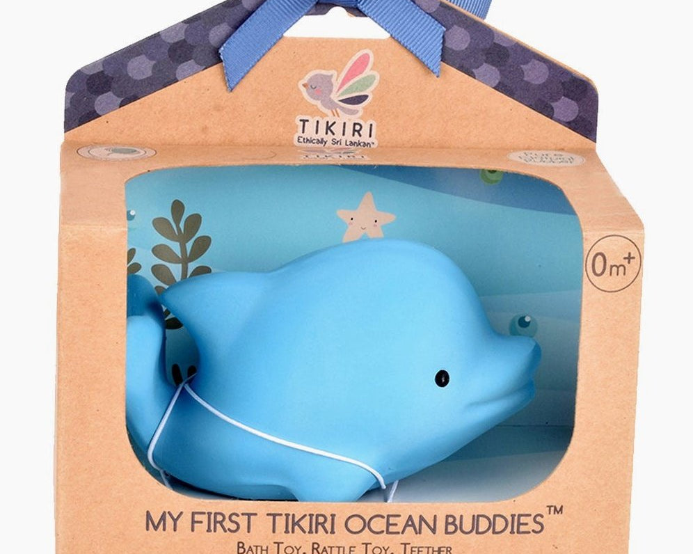 Tikiri Dolphin Natural Organic Rubber Teether, Rattle & Bath Toy - hip-kid