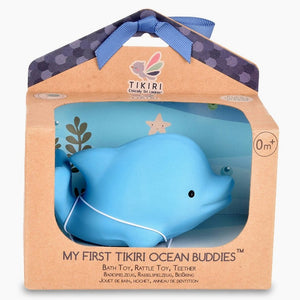 Tikiri Dolphin Natural Organic Rubber Teether, Rattle & Bath Toy - hip-kid