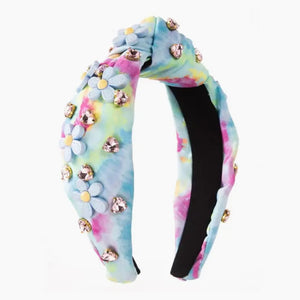 Mavi Bandz Daisy Rhinestone Tie Dye Knot Blue Jewel Headband - hip-kid