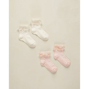 NoraLee Ruffle Socks 2 pc - Ivory & Blush