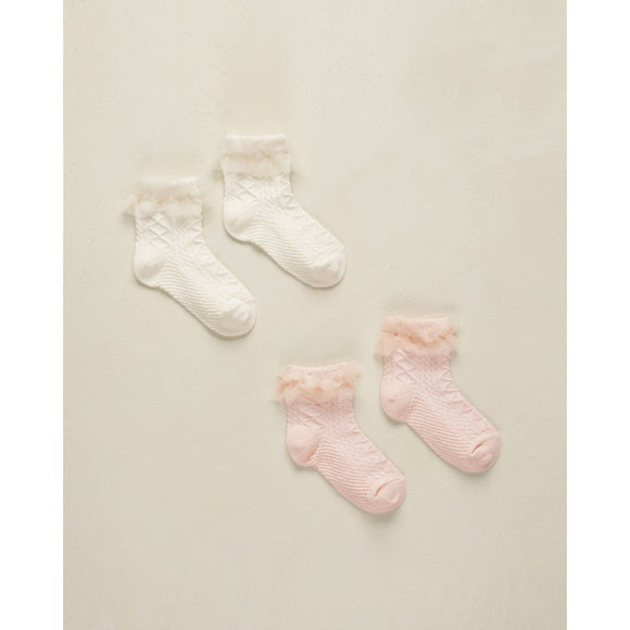 NoraLee Ruffle Socks 2 pc - Ivory & Blush