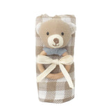 Mon Ami Gingham Muslin and Bear Wood Rattle Gift Set