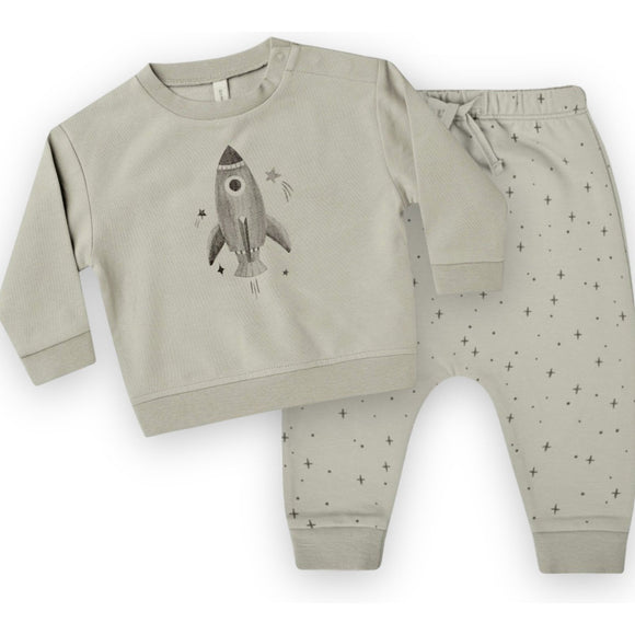 Quincy Mae Sweatshirt & Sweatpants Set - Spaceship/Twinkle Stars - hip-kid